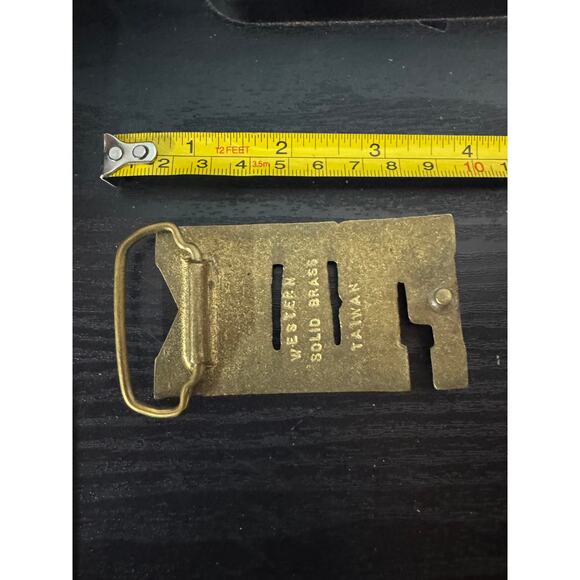 Vintage 70s RAY Solid Brass Belt Buckle Western Retro Gold Block - Picture 5 of 6